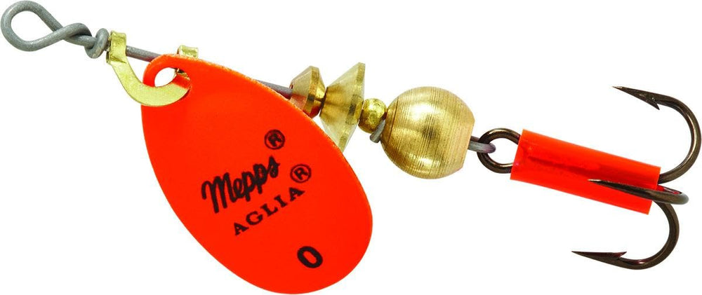 Mepps Aglia plain spinner lure in hot orange for panfish and small-stream trout.
