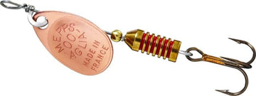 Mepps Aglia Ultra Lite copper packaging close-up showing durable finish for trout fishing