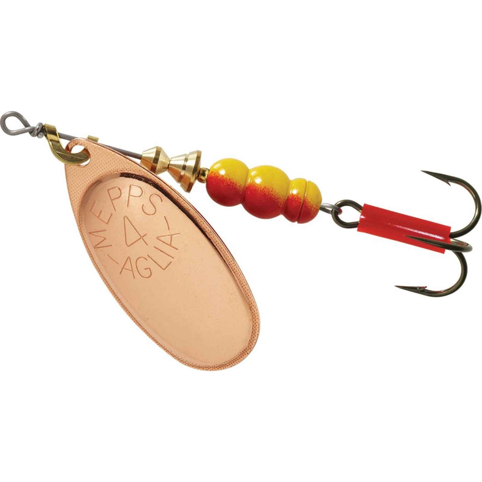 Mepps B4C Aglia lure with plain treble blades in multicolor for versatile freshwater fishing.