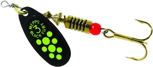 Mepps BF3 Black Fury lure, front view, versatile action in multiple water conditions.