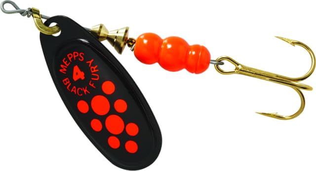 Mepps Black Fury with plain treble hook for reliable casting and hookups.