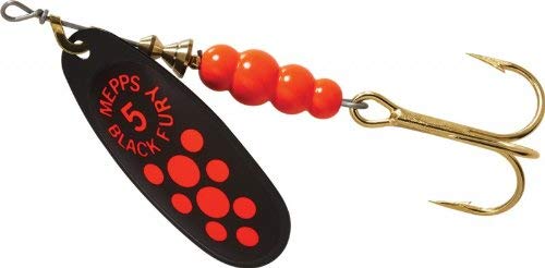 Mepps Black Fury with plain treble and red dot for versatile casting and enticing strikes.