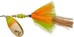 Mepps Bronze Slammer bucktail flashabou detail with oversized dressed treble for increased visibility