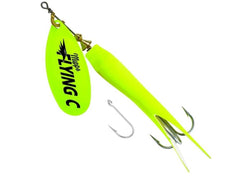 Mepps Flying C hot chartreuse inline spinner enhances visibility for freshwater casting