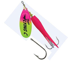 Mepps Flying C lure in hot pink chart for high visibility and action