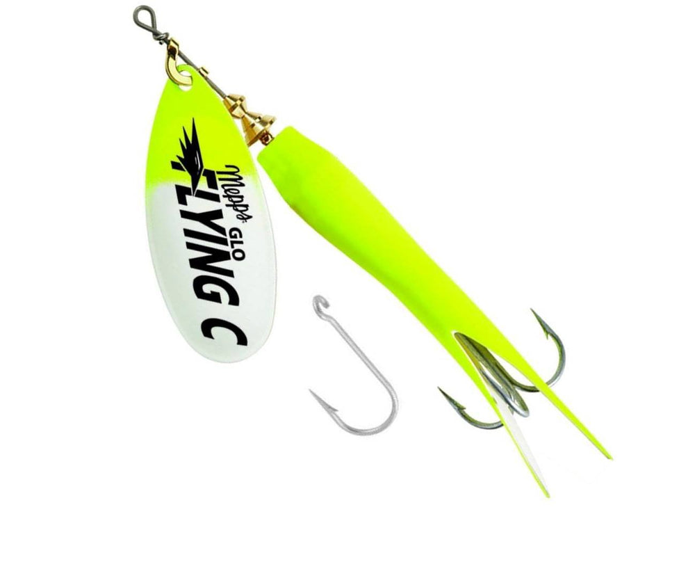 Mepps Glo Series Flying C hot chart-glo chart for improved visibility in low light.