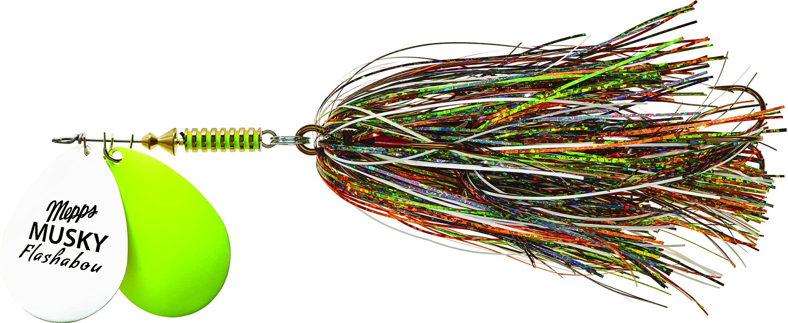 Mepps MFD7T WLD double-blade musky lure with flashabou for strong strikes