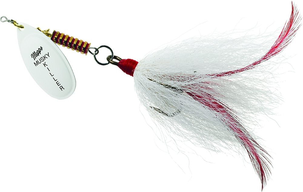 Mepps Musky Killer-bktl lure in hot white-white attracts muskies and improves casting efficiency