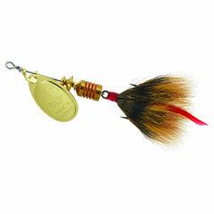 Mepps Aglia dressed lure in gold-brown for panfish and trout, versatile in calm and moving water