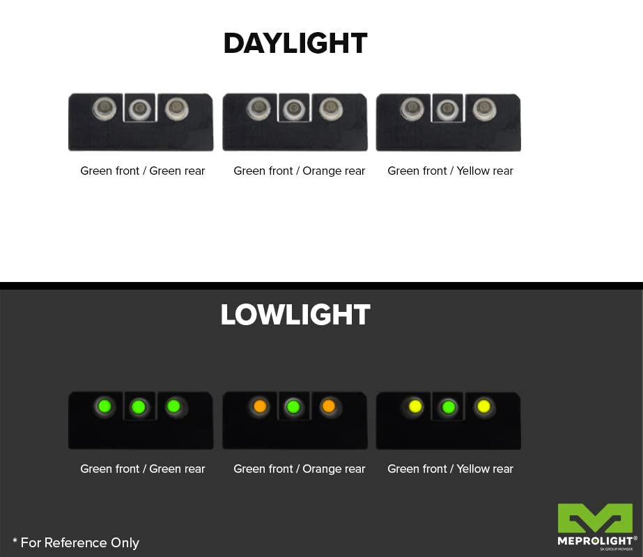Meprolight green Tritium dots illuminate the sight picture at dusk