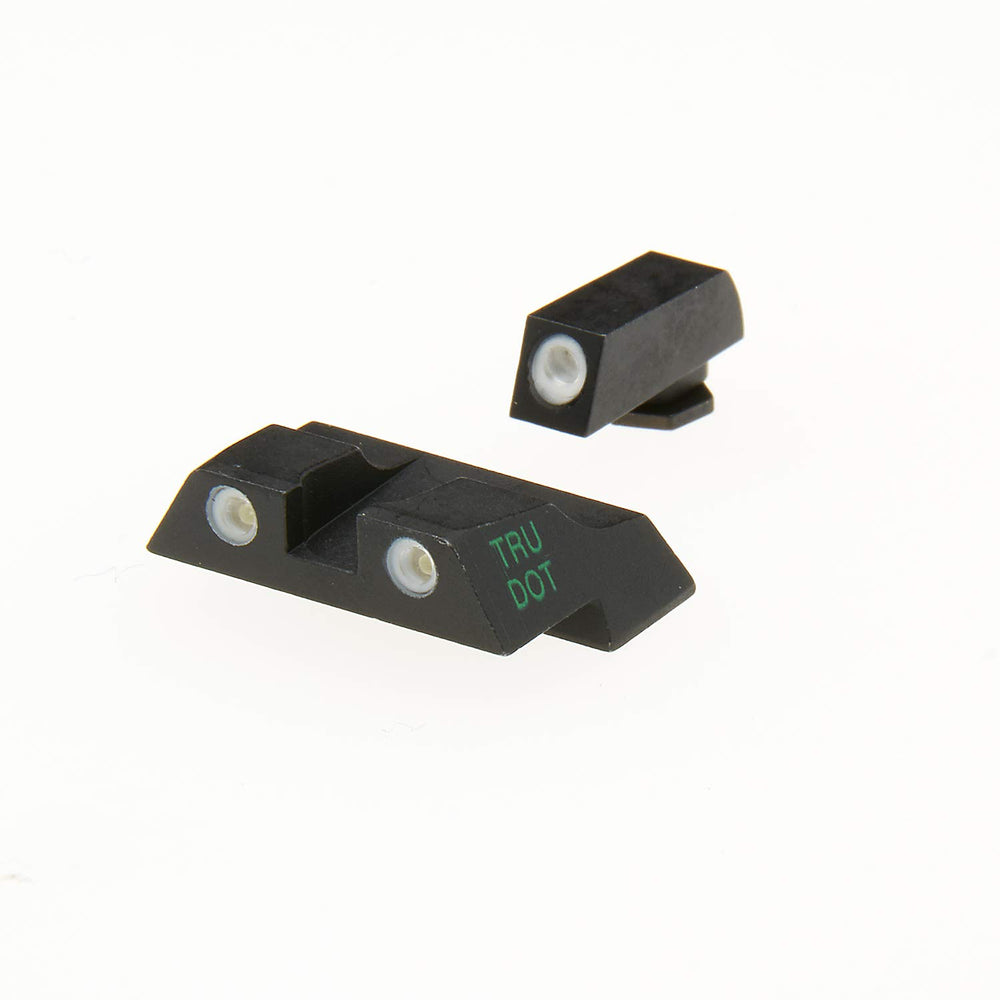 Meprolight Tru-Dot night sight for Glock with front green dot and rear yellow tritium dots, improved low-light aiming.