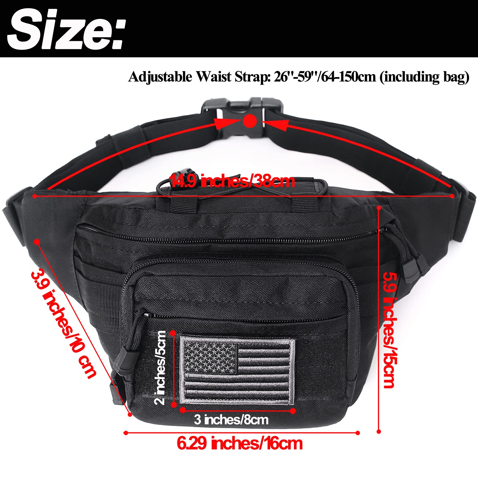 Meprona tactical fanny pack front pockets with zippers for quick access to small items
