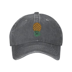 Merahans upside-down-pineapple cap side view highlighting adjustable buckle for a custom fit.
