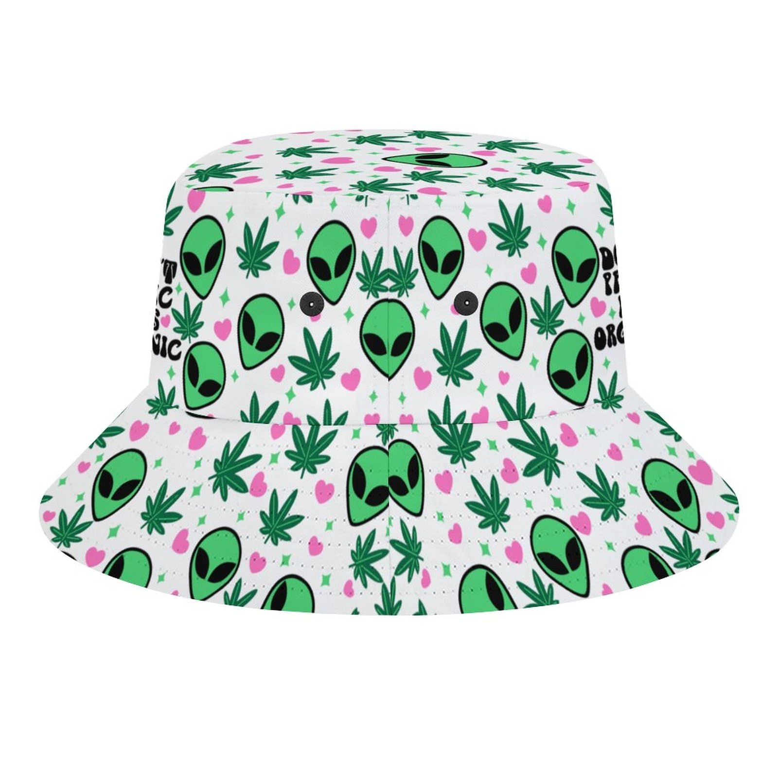 Mercuryelf Weed Alien bucket hat close-up reveals fabric texture and stitching detail.