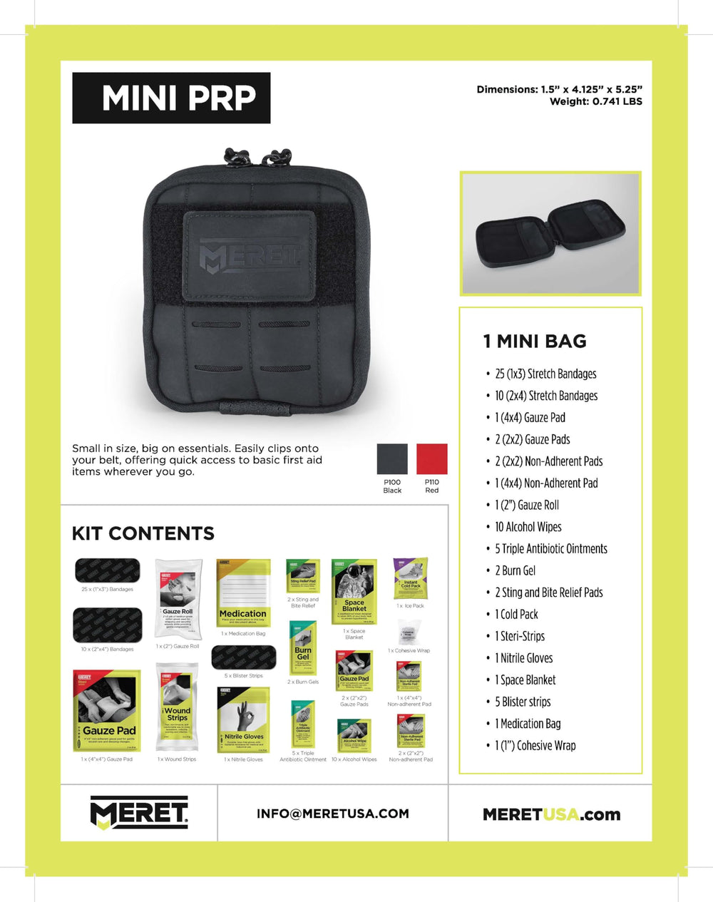 MERET PRP Mini Red high-visibility design aids quick identification in emergencies.