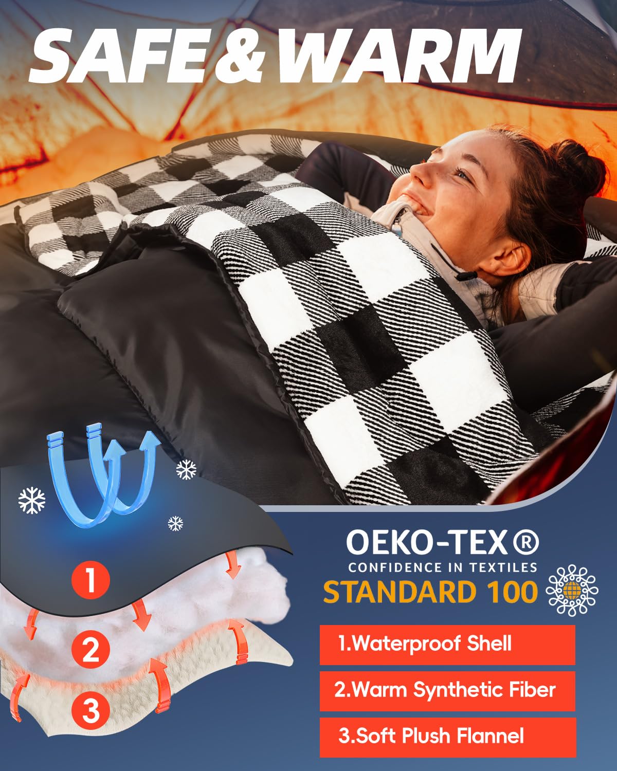 MEREZA flannel bag in campsite illustrates versatile outdoor use in cool weather.