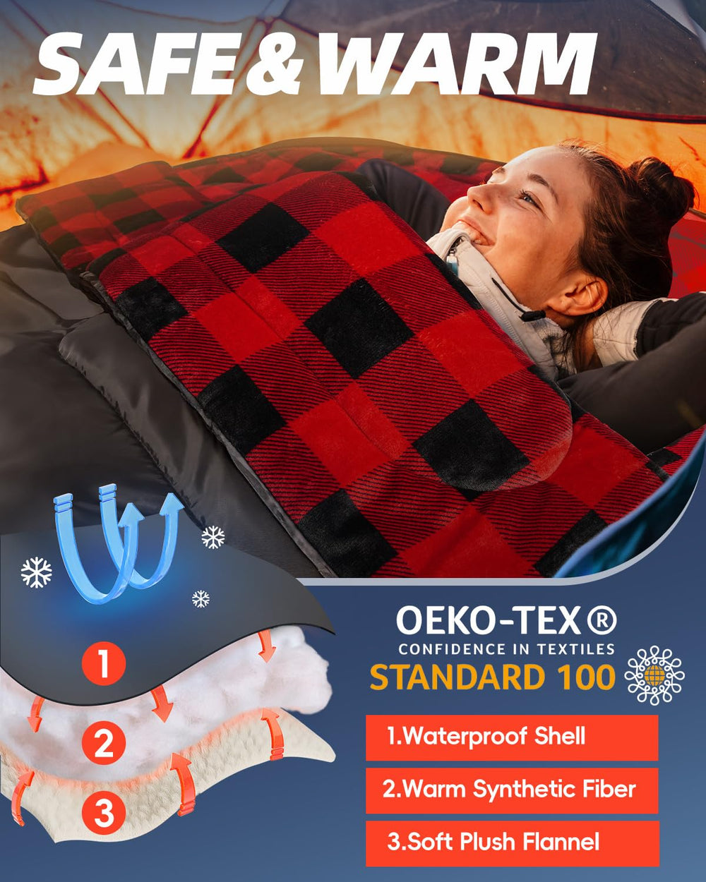 Two people sleep in MEREZA XL queen-size bag for shared warmth