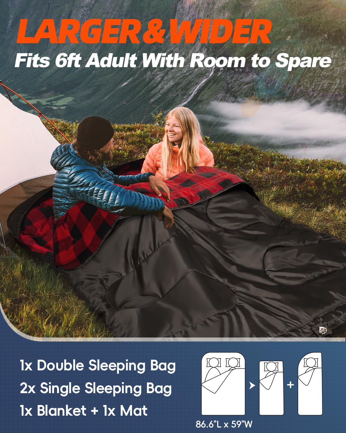 Pillow-friendly design on the MEREZA sleeping bag for neck support