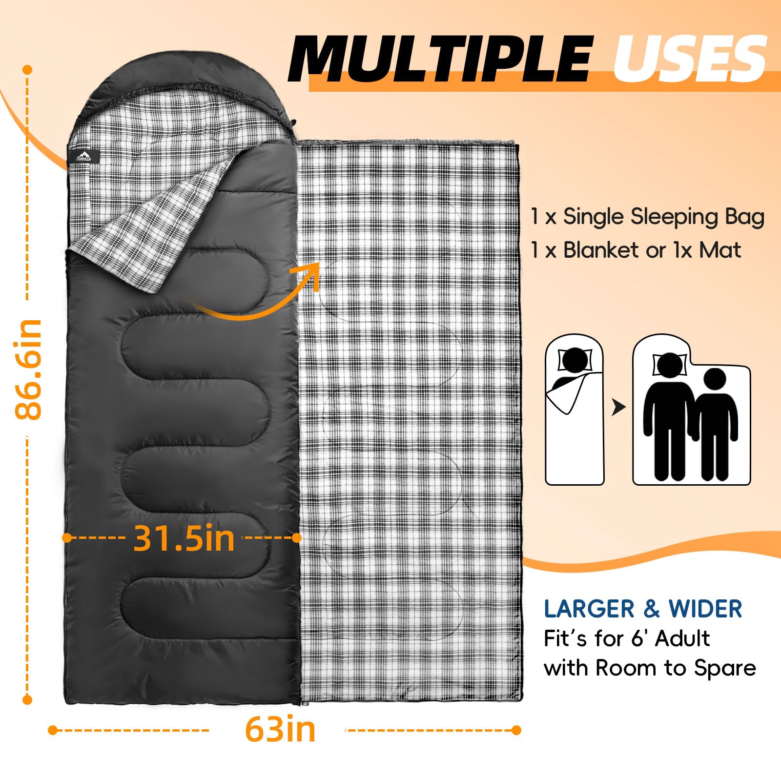 MEREZA Flannel Sleeping Bag XL interior reveals soft lining for cozy warmth.