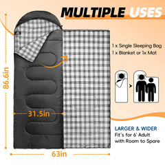 MEREZA Flannel Sleeping Bag XL interior reveals soft lining for cozy warmth.