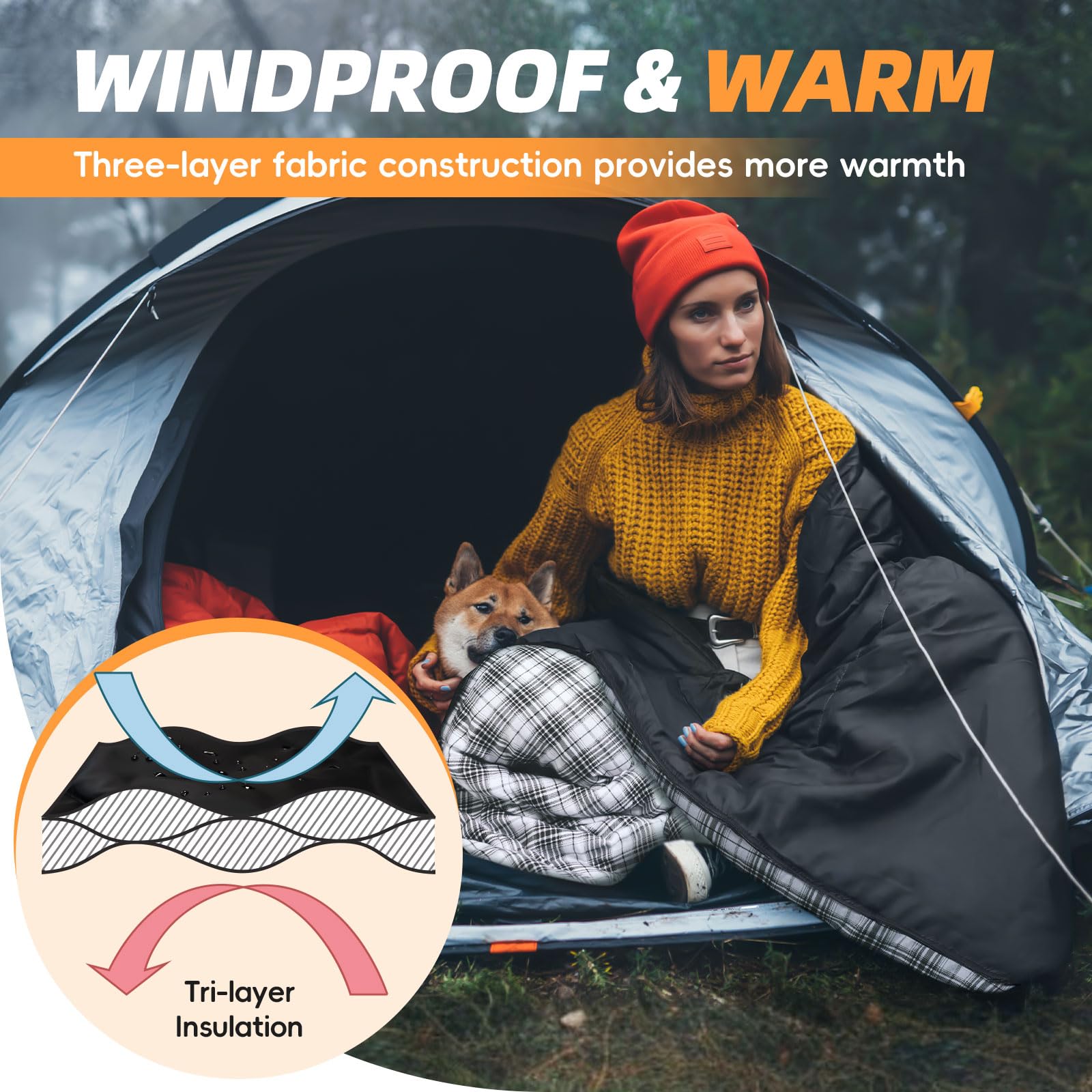 MEREZA Flannel Sleeping Bag XL vented-foot-section enables temperature control outdoors.