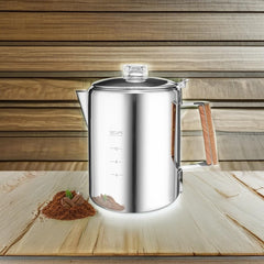 MEREZA stainless steel percolator handle closeup highlights ergonomic pouring.