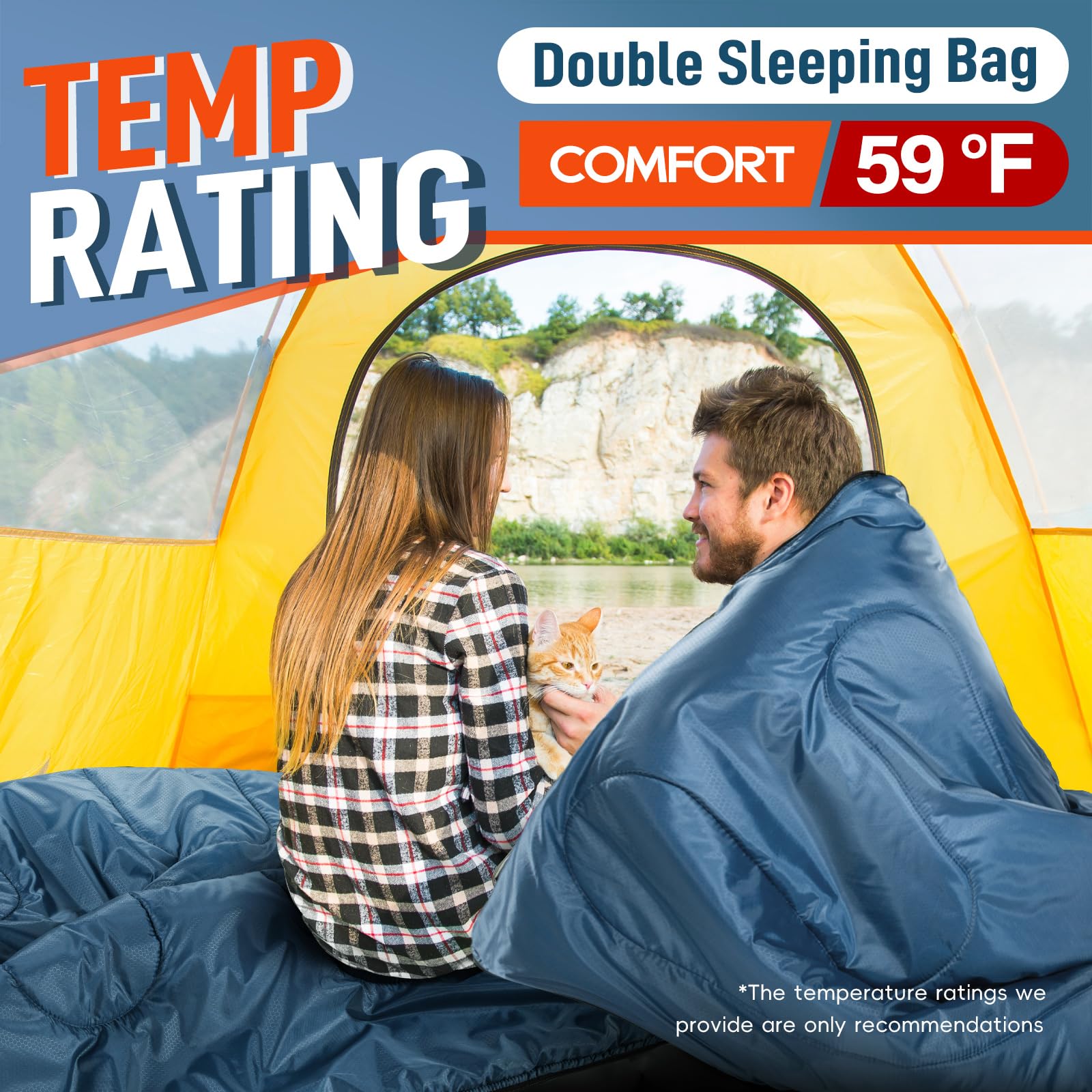 MEREZA two-person sleeping bag with wraparound zipper lets you separate into two bags