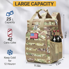 Meridova Tactical Backpack Cooler top compartment organizes extra cans.