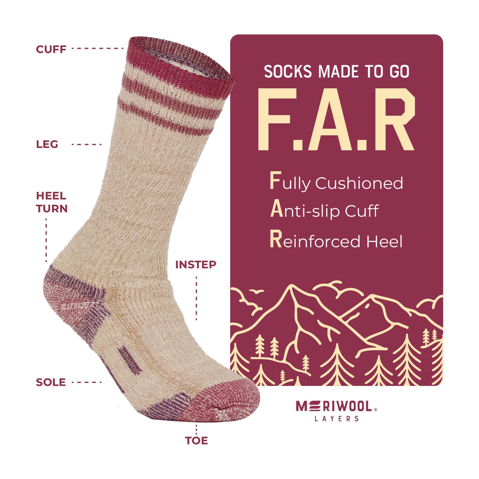 MERIWOOL Heavyweight Socks crew-length fit with secure feel during activities.