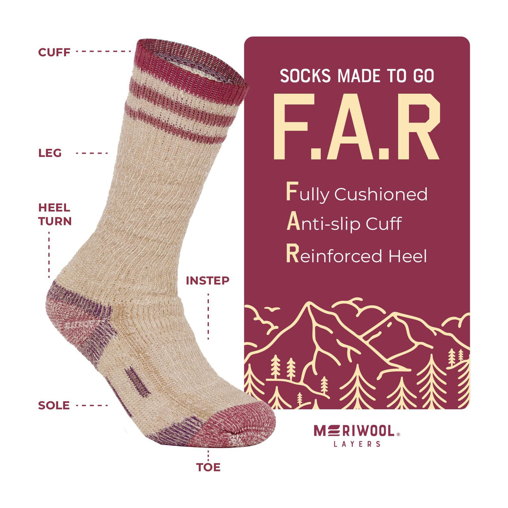 MERIWOOL Heavyweight Socks crew-length fit with secure feel during activities.
