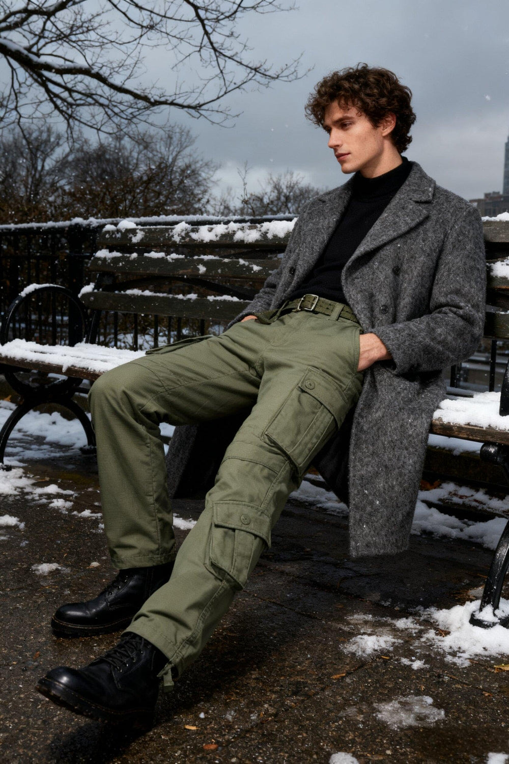 MERJAZ fleece-lined cargo pants with water-resistant shell for wet outdoor trails.