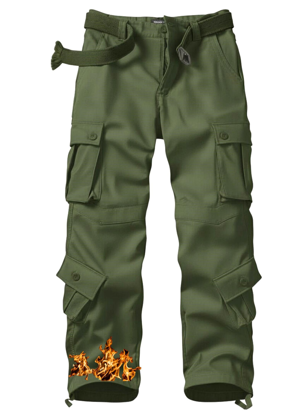 MERJAZ men's fleece-lined cargo pants in army green for winter camouflage, ideal for outdoor activities.