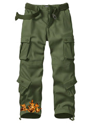 MERJAZ men's fleece-lined cargo pants in army green for winter camouflage, ideal for outdoor activities.