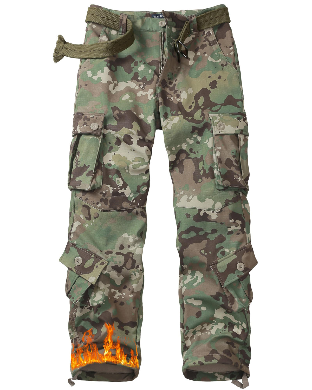MERJAZ men's fleece-lined cargo pants in winter camo offer warmth for outdoor hikes.