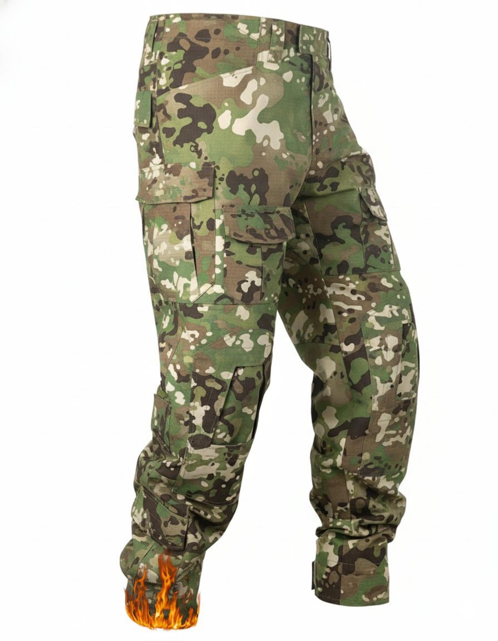 MERJAZ fleece-lined tactical pants camo front view offer warm, dry outdoor comfort.