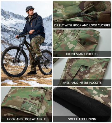 MERJAZ fleece-lined pants camo knee pads pocket view shows add-on protection readiness.