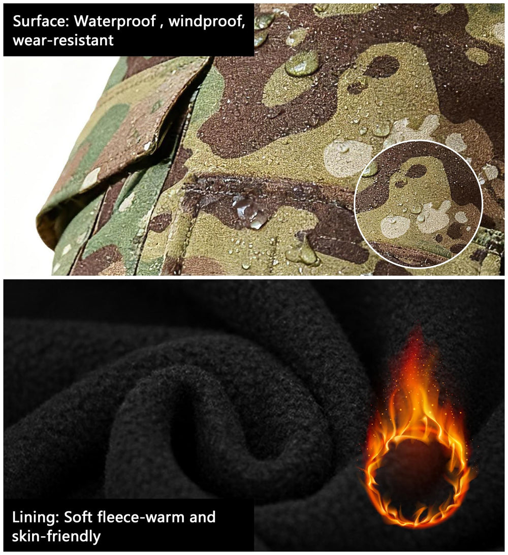 MERJAZ winter waterproof hiking pants camo front view for rugged outdoor warmth.