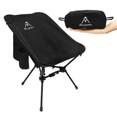 Merjeson portable camping chair front view with ReleaseLock showing roomy seating for comfort outdoors