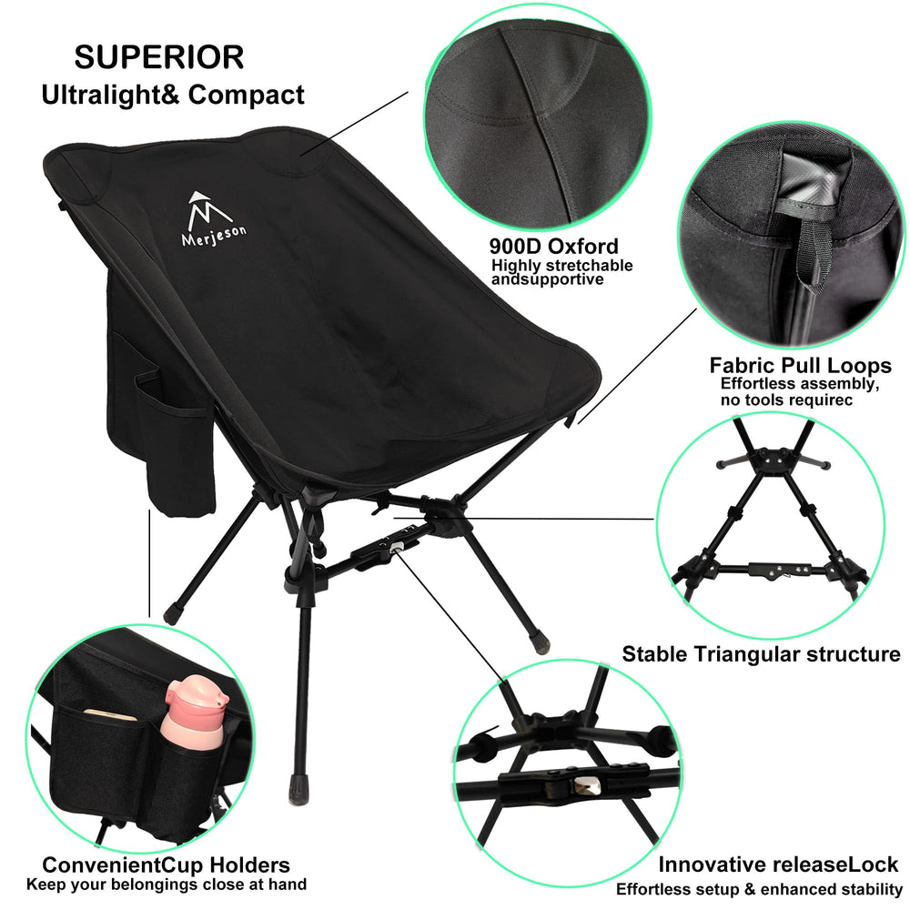 Merjeson camping chair at picnic setup emphasizing durable 900D polyester fabric