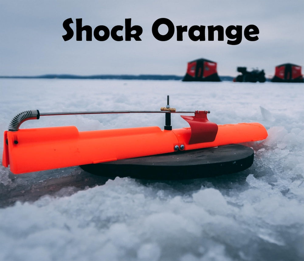 Mermaid Gear anti-slip teeth securely anchors tip-up on slick ice