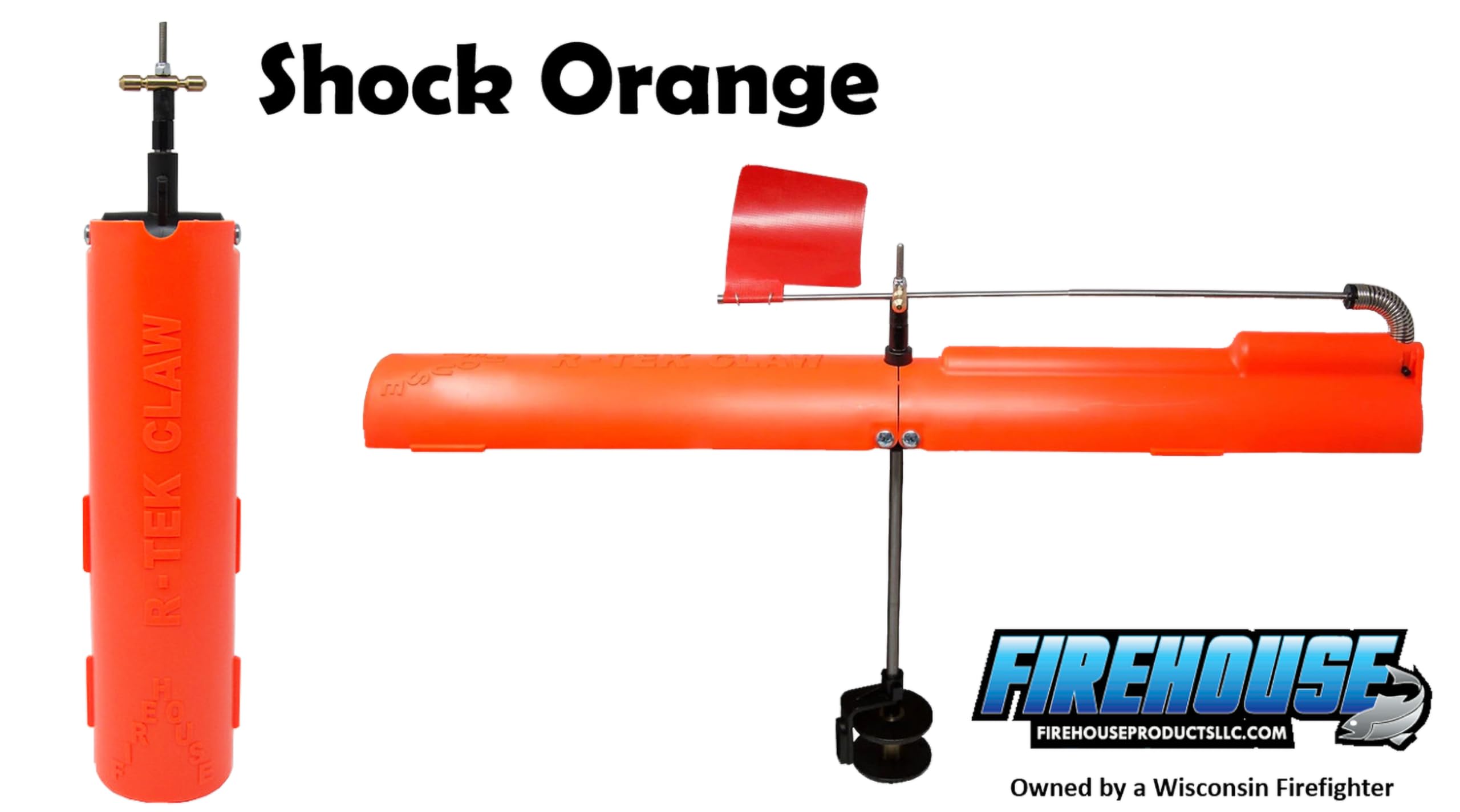 Mermaid Gear firehouse patented tip-up with bright orange flag for high visibility