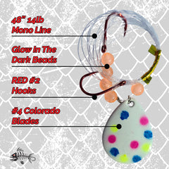 Mermaid Gear Fishbone Harness 48in-mono-line provides durable trolling setup.