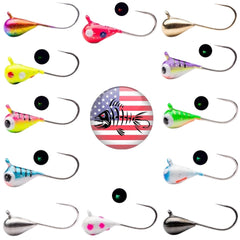 Mermaid Gear tungsten UV glow ice jig 6mm 2g glows, attracting bites on icy waters.