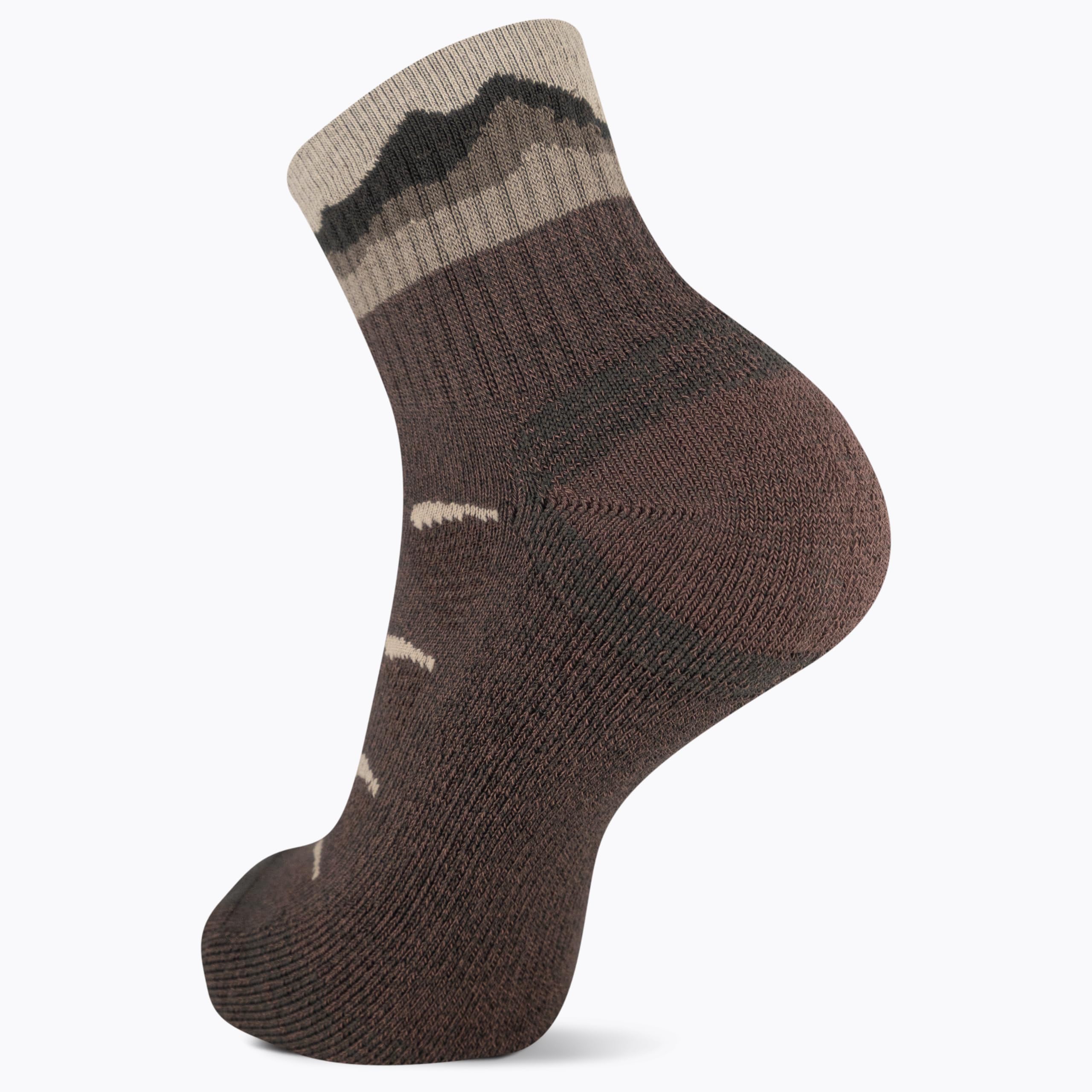 Merrell Camper Everyday Wool Crew Sock heel detail highlights reinforced durability for rugged days.