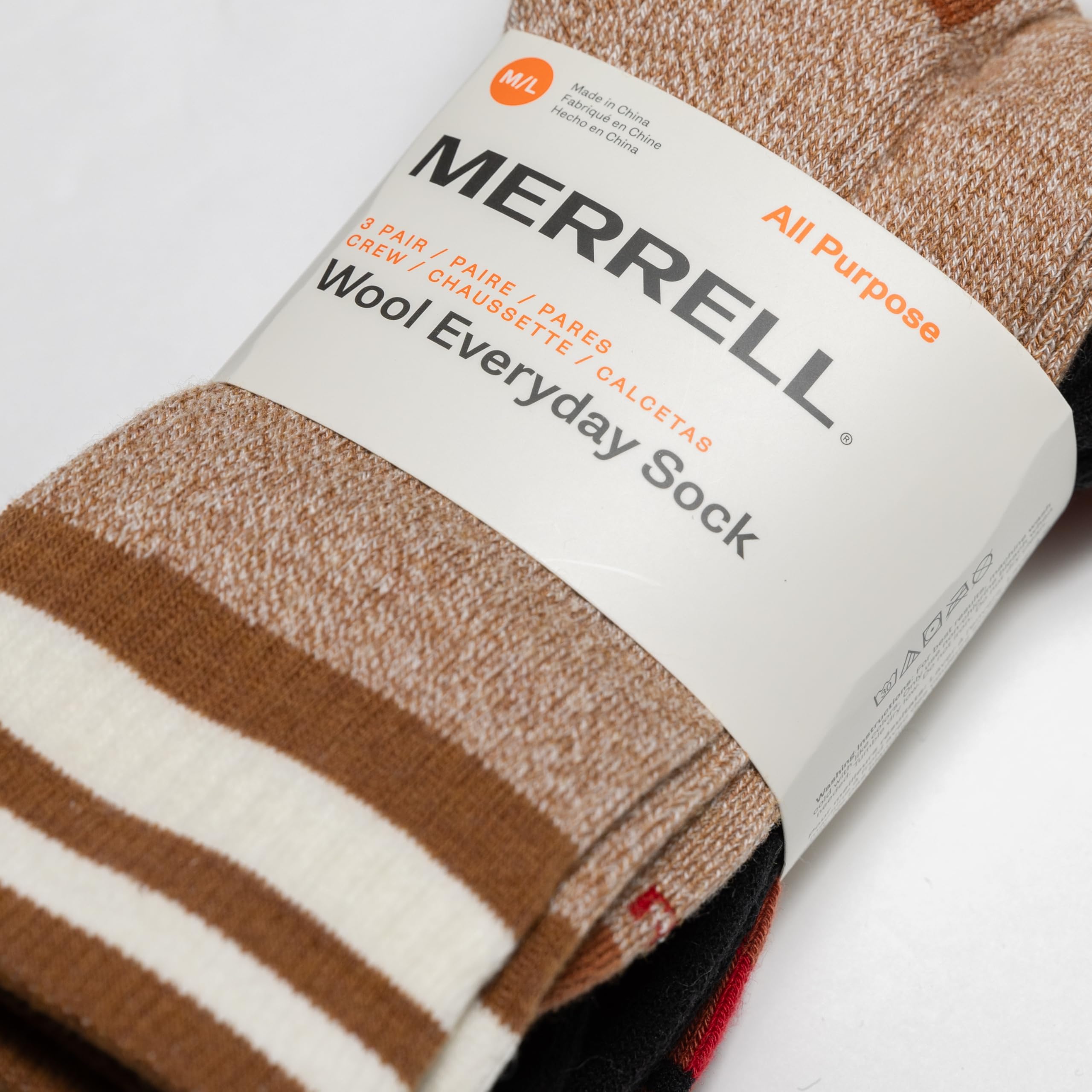 Merrell Camper Everyday Wool Crew Sock sole view emphasizes cushioned comfort and moisture management.