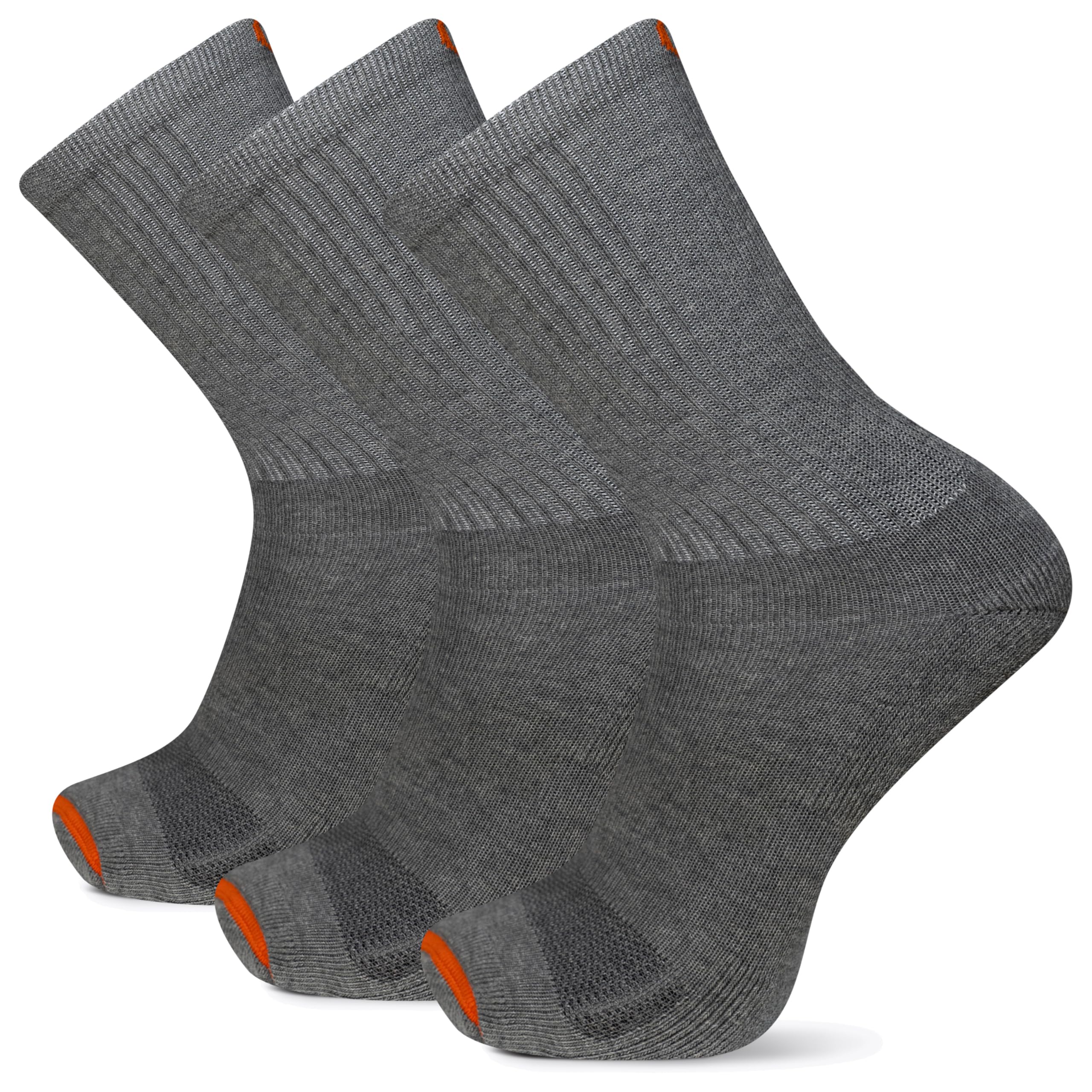 Merrell cushioned crew socks in gray; 3-pack, soft and durable for daily wear.