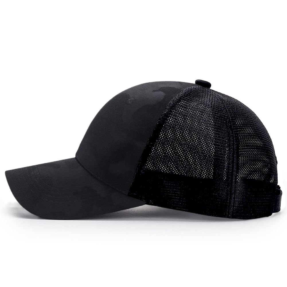Side profile of Mesh Camo Baseball Cap breathable design
