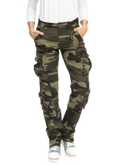 Mesinsefra women's cargo pants 8-pocket camo front view for versatile storage on outdoor wear