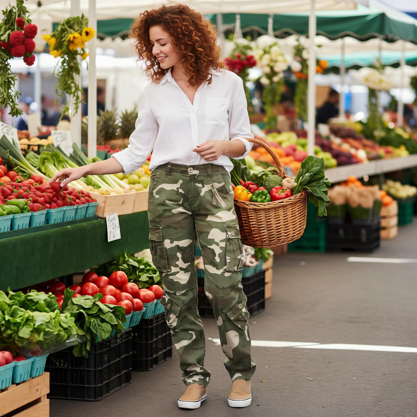 Mesinsefra Women's Cargo Pants back pockets view for quick stash and organization.