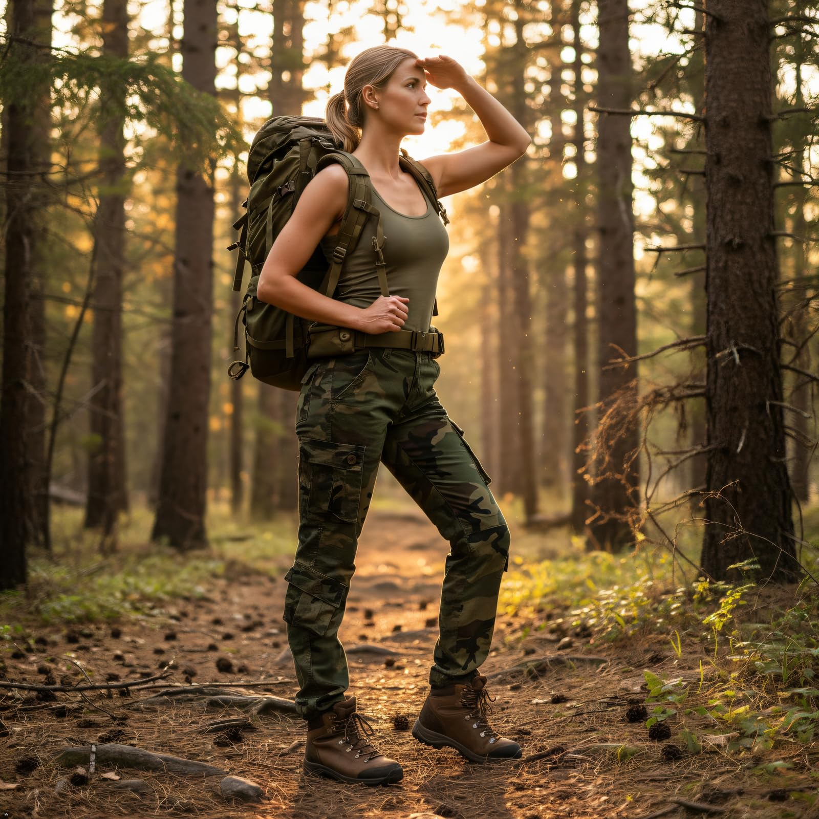 Mesinsefra women's cargo pants outdoor use in action illustration.